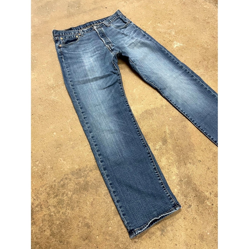 Levi's 501 Original Jeans Mens 34x32 Blue Denim Cotton Stretch Mid Rise Straight - Picture 2 of 16